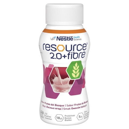 Nestlé Resource 2.0+Fibre Preparado nutricional líquido, sabor a frutas del bosque, 800 ml (4 x 200 ml)