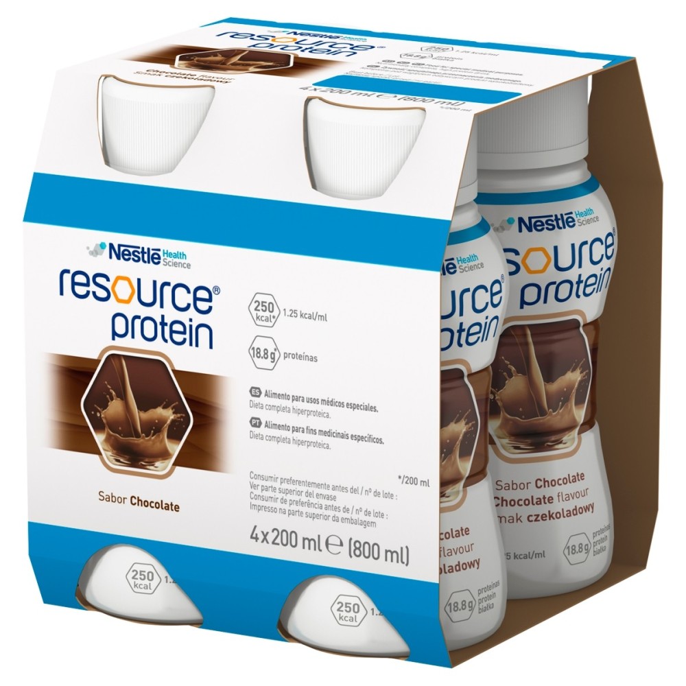 Nestlé Resource Protein Liquid Nahrungsergänzungsmittel, Schokoladengeschmack, 800 ml (4 x 200 ml)