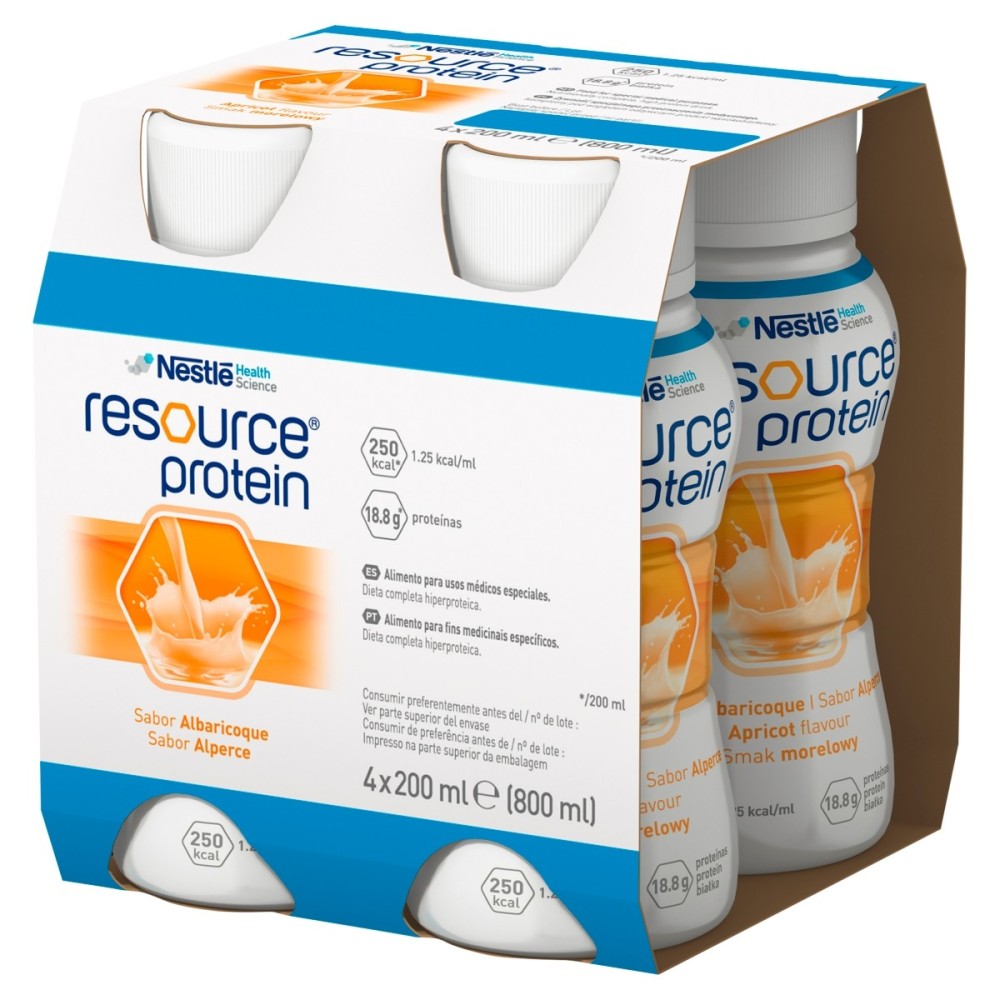 Nestlé Resource Protein Liquid nutritional preparation, apricot flavor 800 ml (4 x 200 ml)