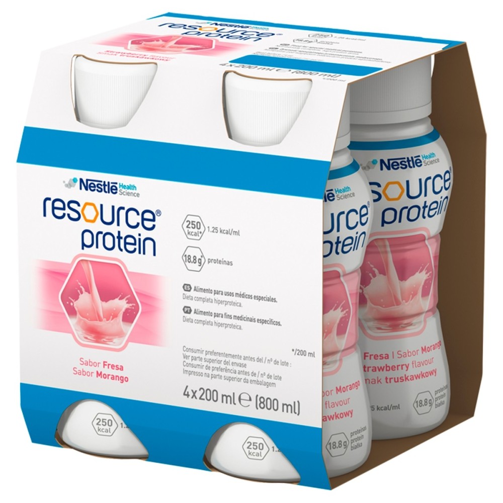 Nestlé Resource Protein Liquid nutritional preparation, strawberry flavor, 800 ml (4 x 200 ml)