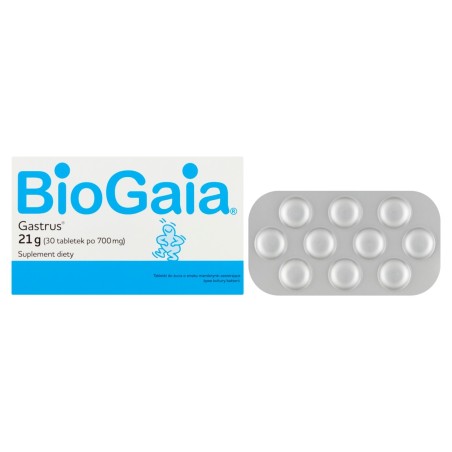 BioGaia Gastrus Suplement diety tabletki do żucia o smaku mandarynki 21 g (30 sztuk)