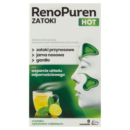 RenoPuren Zatoka Hot Dietary supplement with lemon-mint flavor 36 g (8 x 4.5 g)