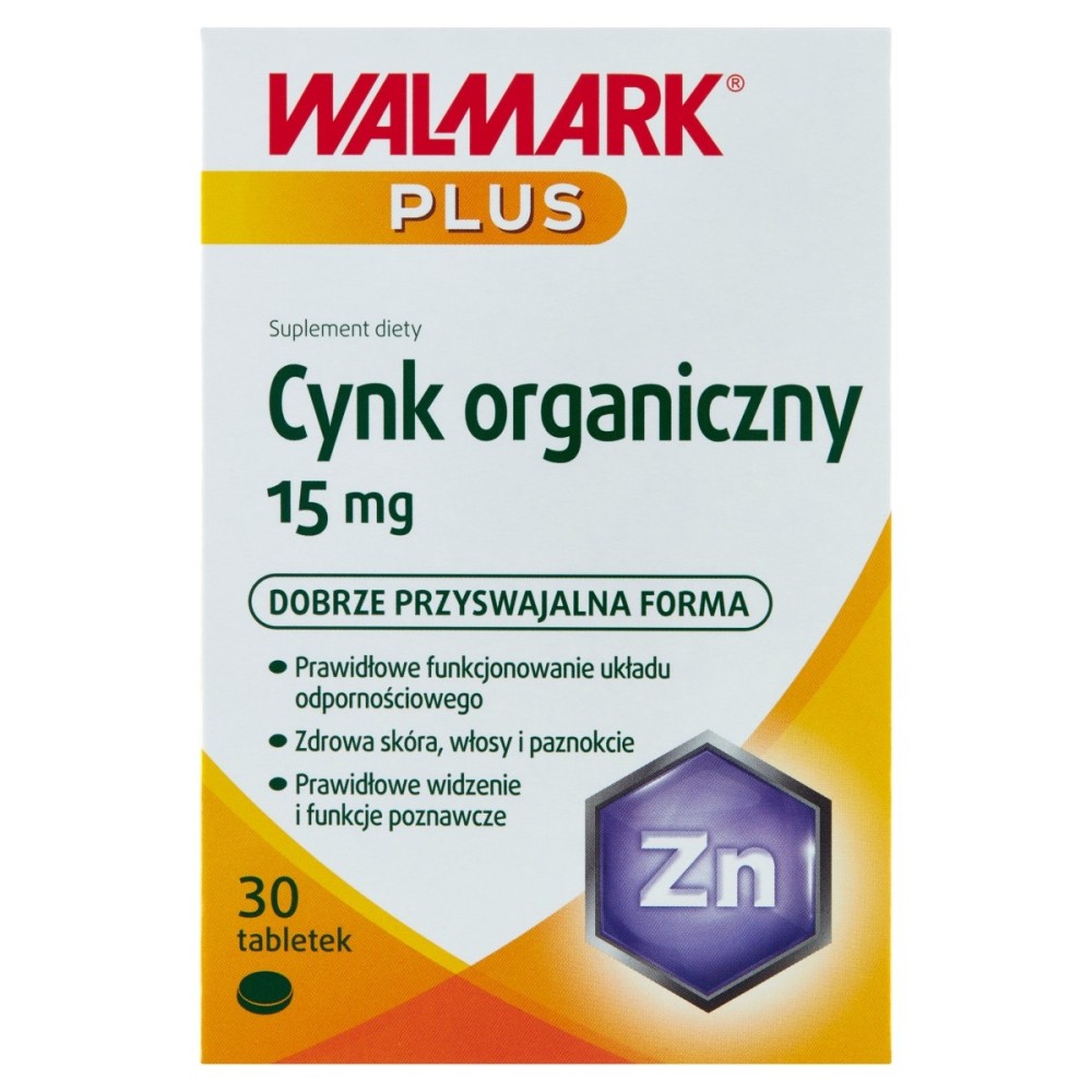 Walmark Plus Dietary supplement organic zinc 15 mg 9.0 g (30 pieces)