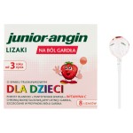 Junior-angin Medizinprodukt, Lutscher mit Erdbeergeschmack gegen Halsschmerzen, 8 Stück