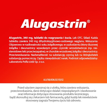 Alugastrin Dihydroxyaluminii natrii carbonas 340 mg Mint flavored medicine 20 pieces