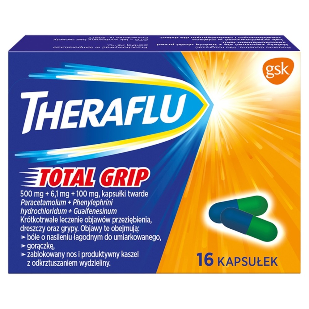 Theraflu Total Grip 500 mg + 6,1 mg + 100 mg Medicamento 16 unidades
