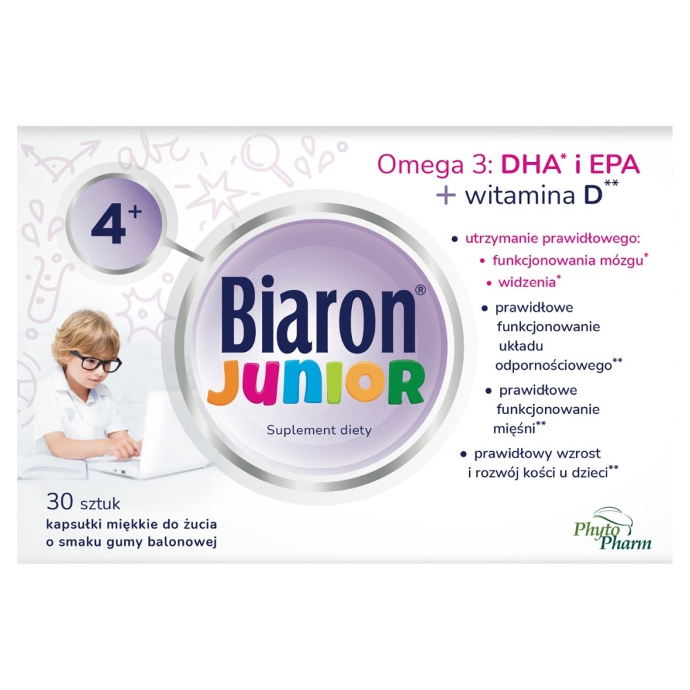 Biaron Junior Dietary supplement soft chewing capsules with bubble gum flavor 30 pieces