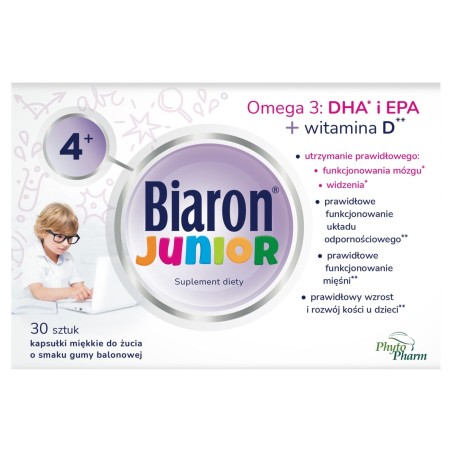 Biaron Junior Doplněk stravy měkké žvýkací kapsle s příchutí žvýkačky 30 kusů