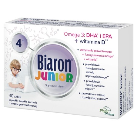Biaron Junior Dietary supplement soft chewing capsules with bubble gum flavor 30 pieces