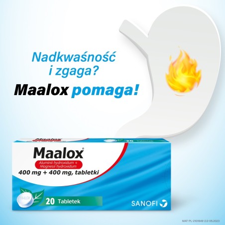 Sanofi Maalox 400 mg + 400 mg Tablets 20 pieces