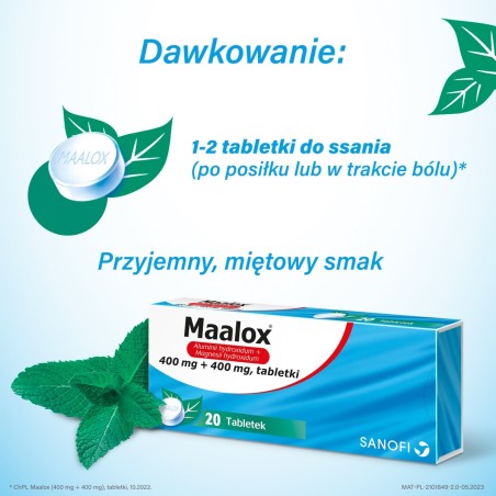 Sanofi Maalox 400 mg + 400 mg Tablets 20 pieces