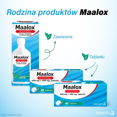 Sanofi Maalox 400 mg + 400 mg Tabletki 20 sztuk