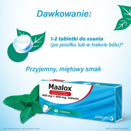 Sanofi Maalox 400 mg + 400 mg Tablets 40 pieces
