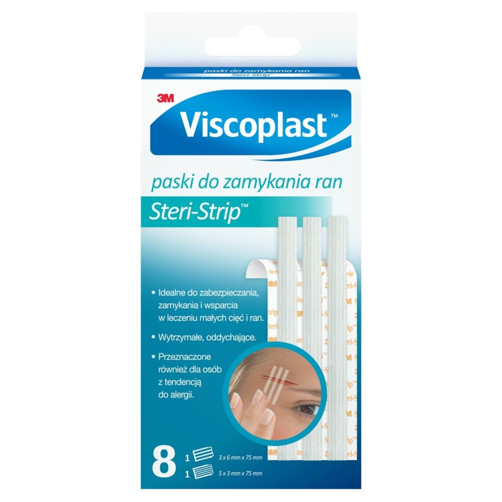 Bandes de fermeture de plaie Viscoplast Steri-Strip, blanches, 2 tailles, 8 pièces