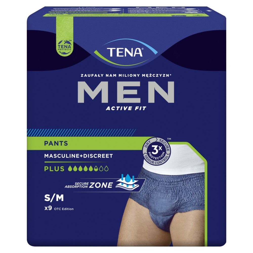TENA Men Pants Plus Sous-vêtements absorbants pour hommes S/M 9 pièces