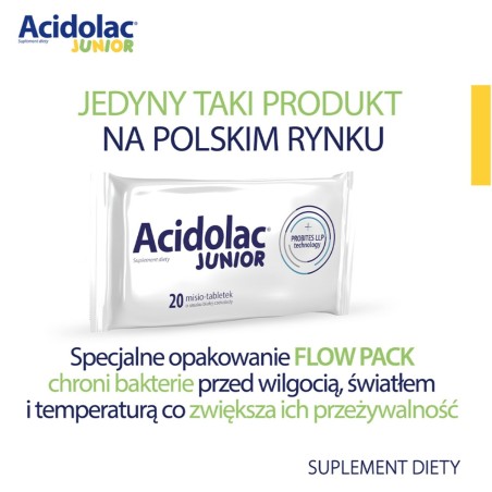 Acidolac Junior (weiße Schokolade) x 20 Tabletten.