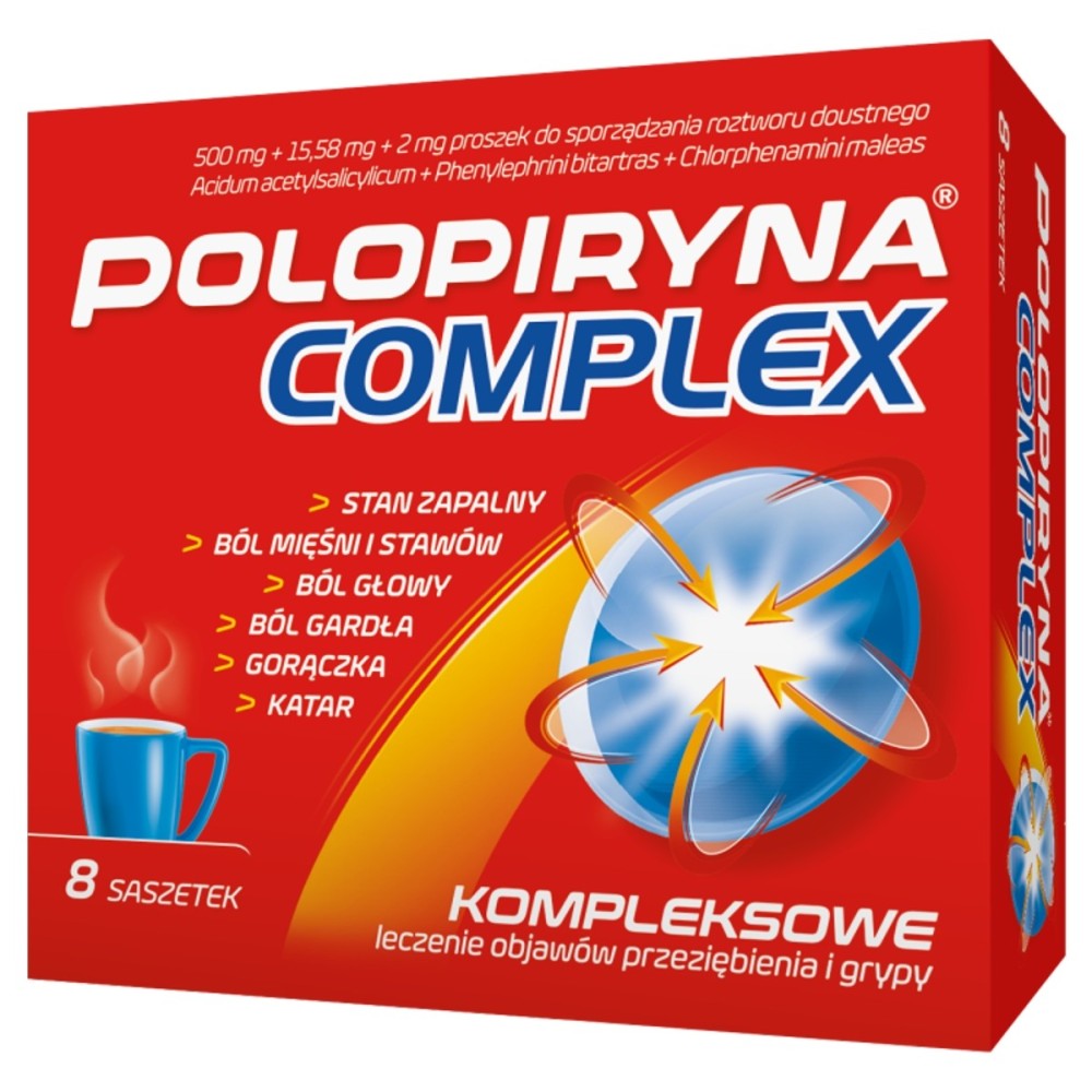 Polopiryna Complex powder for oral solution (500mg + 2 mg + 15.58 mg) x 8 sachets