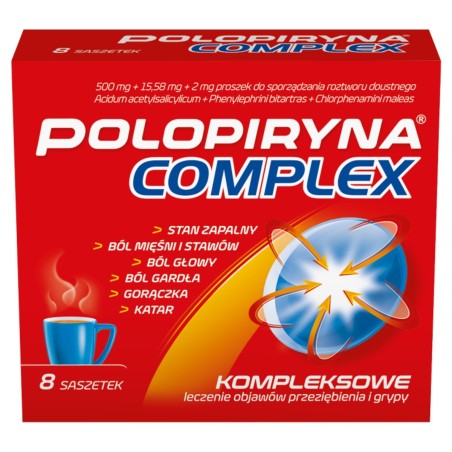Polopiryna Complex Pulver zum Einnehmen (500 mg + 2 mg + 15,58 mg) x 8 Beutel