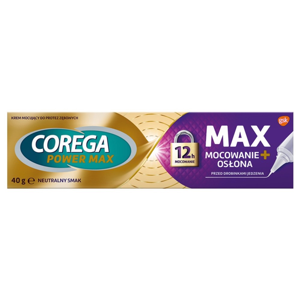 Dispositif médical Corega Power Max, crème adhésive pour prothèses dentaires, goût neutre, 40 g