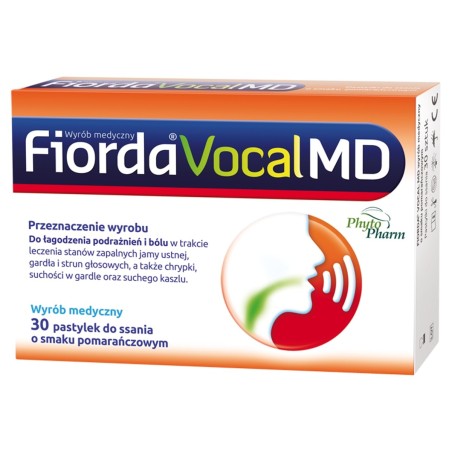 Fiorda Vocal MD Medical device, orange-flavored lozenges, 30 pieces