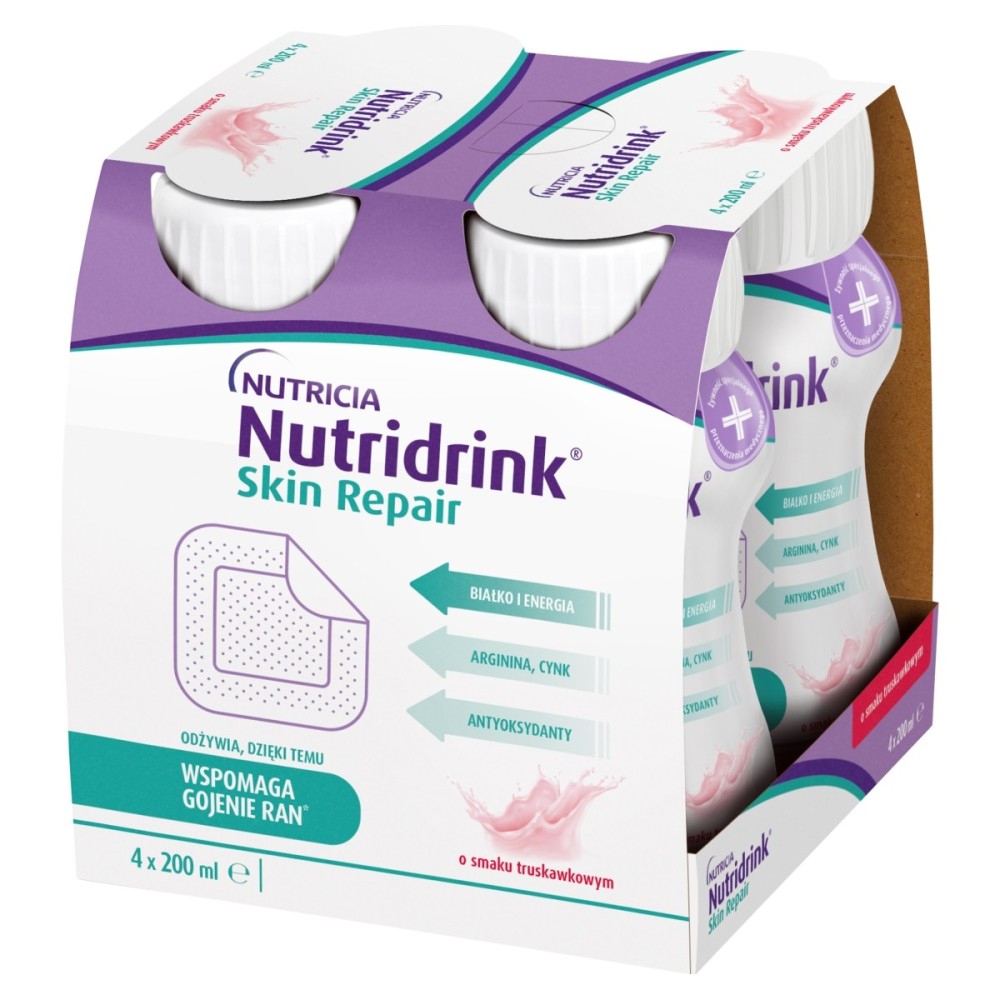 Nutridrink Skin Repair Aliment à usage médical spécial fraise 800 ml (4 x 200 ml)