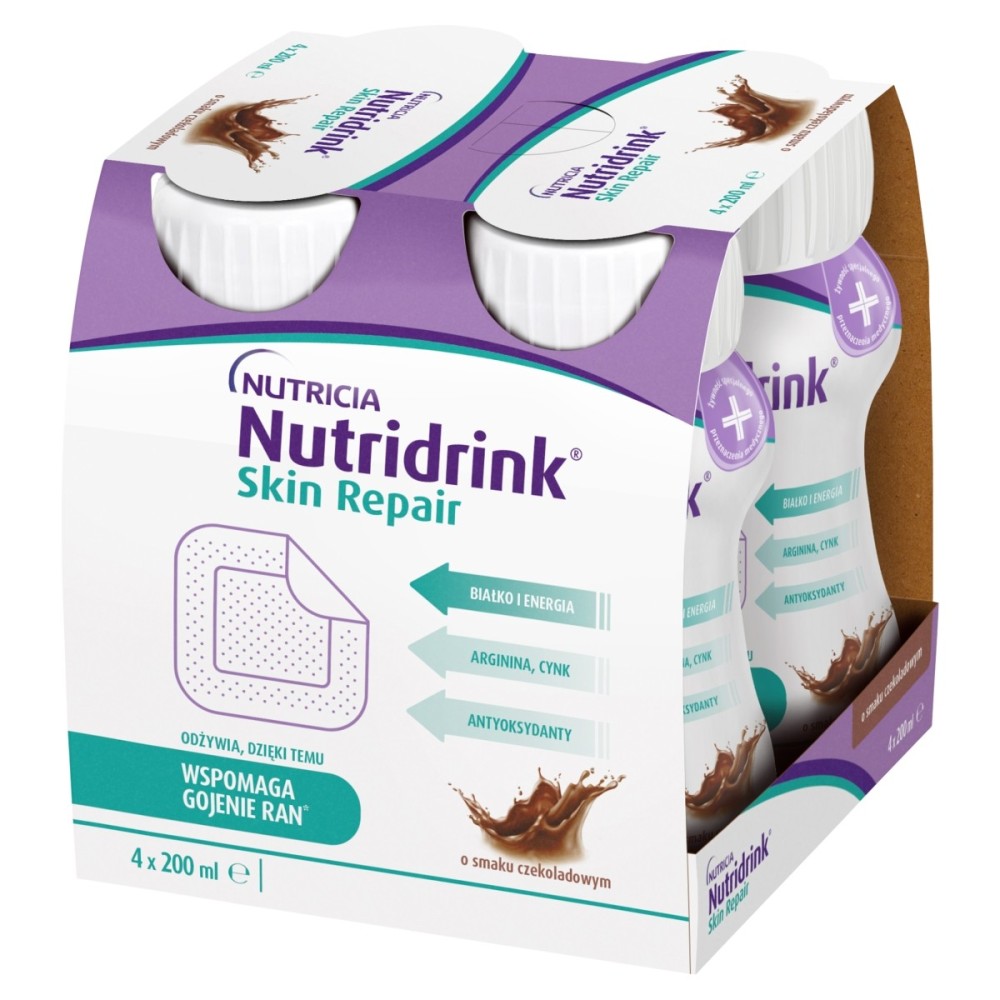 Nutridrink Skin Repair Aliment à usage médical spécial chocolat 800 ml (4 x 200 ml)