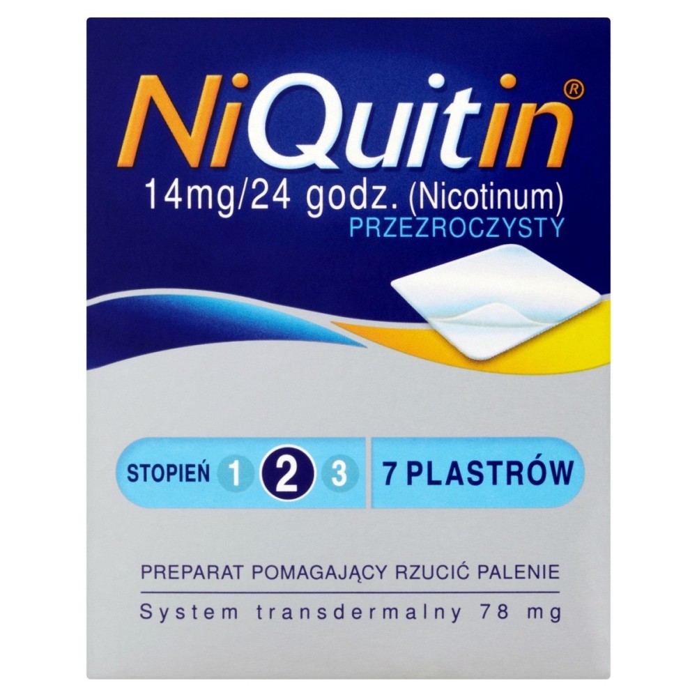 NiQuitin 14 mg/24 h Przezroczysty Preparat pomagający rzucić palenie stopień 2 7 plastrów