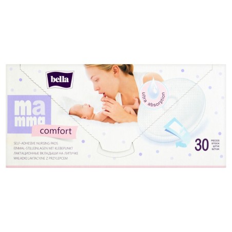 Coppette assorbilatte Bella Mamma Comfort con adesivo, 30 pezzi