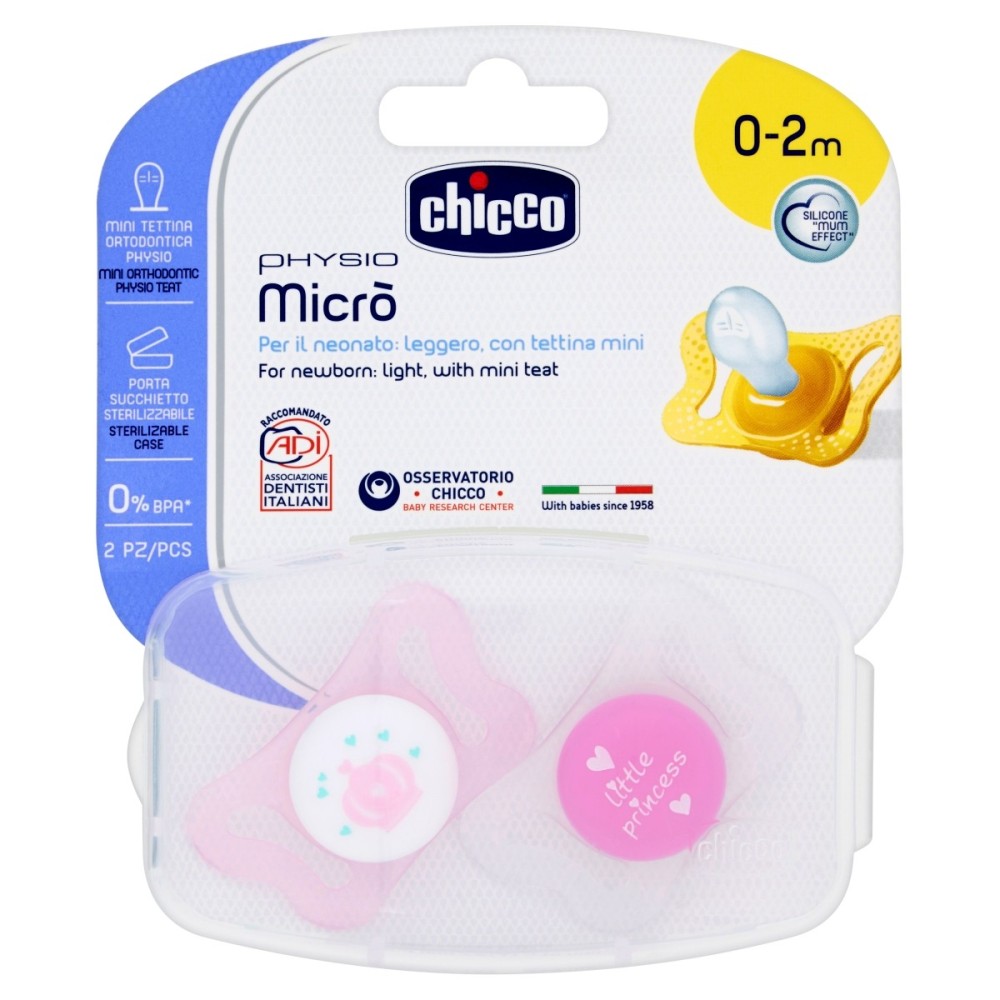 Chicco Physio Micro Silicone soother pacifier pink 0-2 m 2 pieces