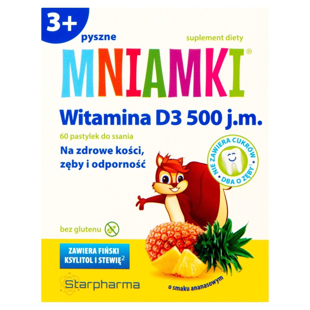 Starpharma Mniamki 3+ Suplement diety witamina D3 500 j.m. o smaku ananasowym 60 g (60 sztuk)