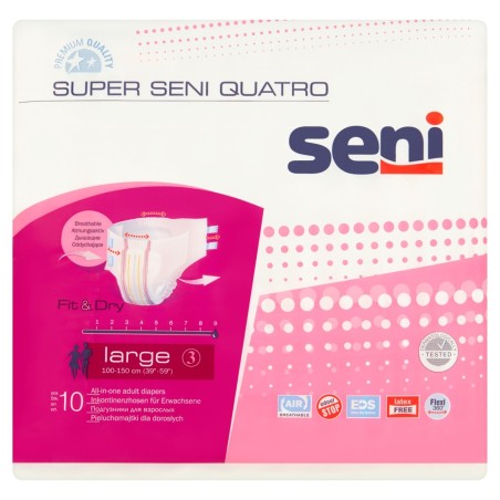 Seni Super Quatro Large Diapers for adults, 10 pieces