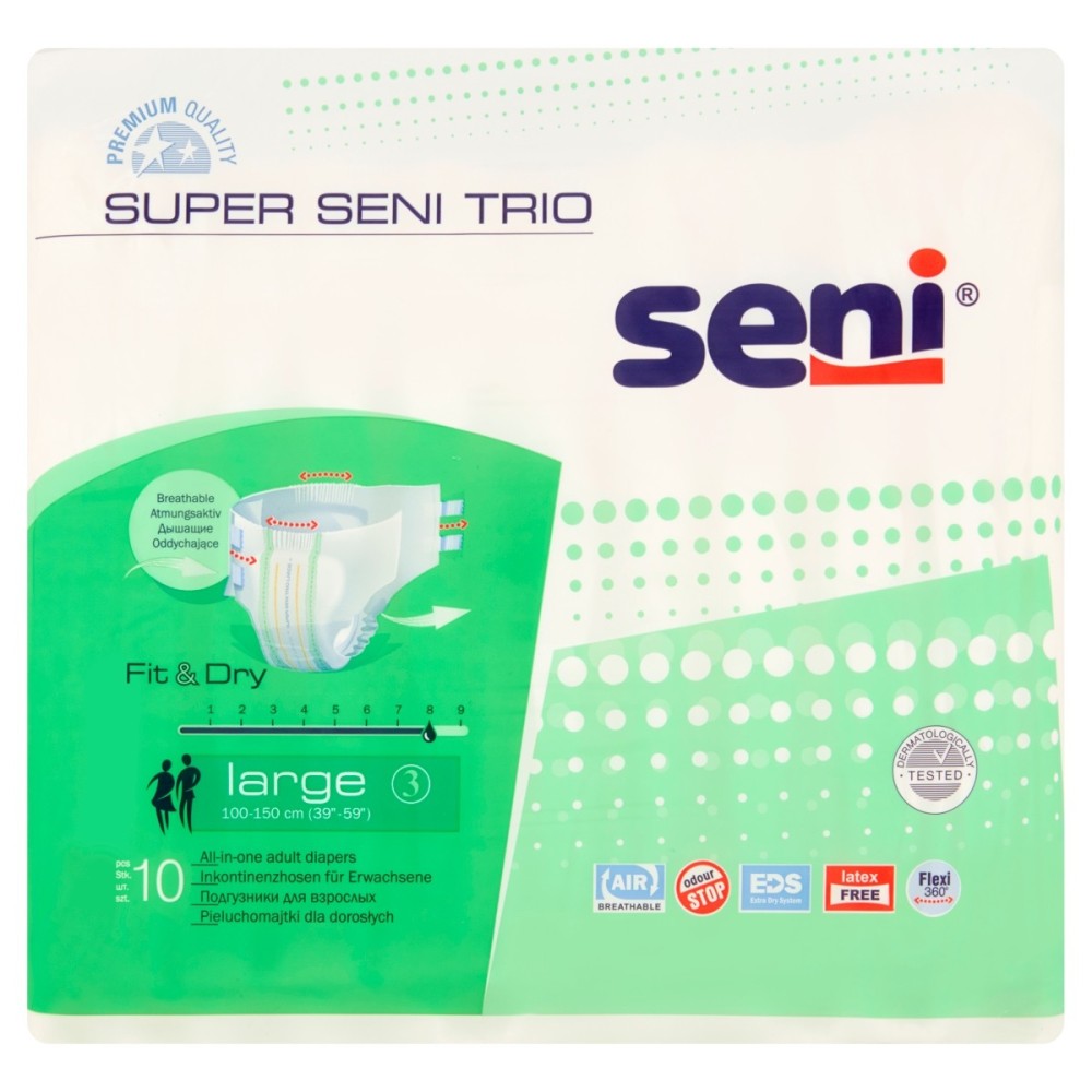 Seni Super Trio Large Diapers for adults, 10 pieces