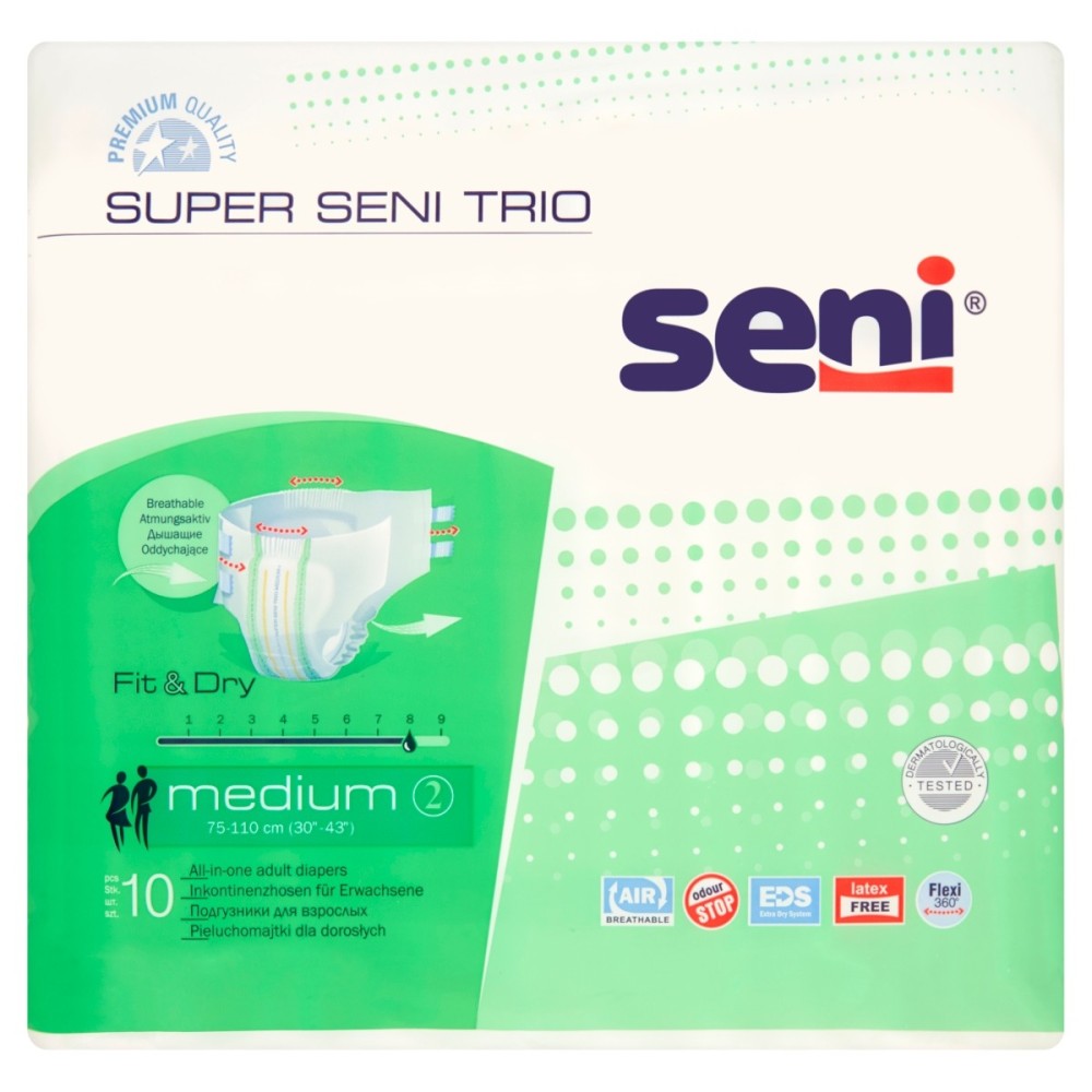 Seni Super Trio Medium Diapers for adults, 10 pieces