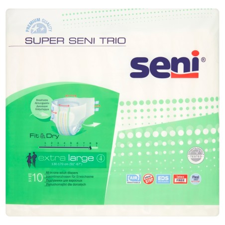 Pañales Seni Super Trio extragrandes para adultos, 10 piezas