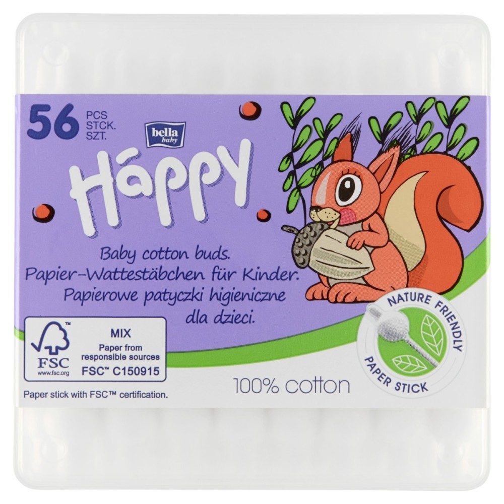 Bella Baby Happy Paper cotton buds for children, 56 pieces