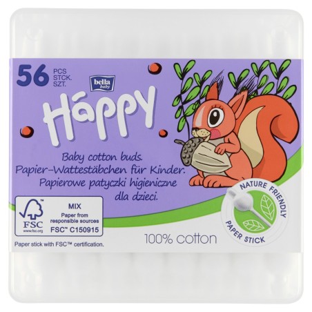 Bella Baby Happy Paper bastoncillos de algodón para niños, 56 piezas