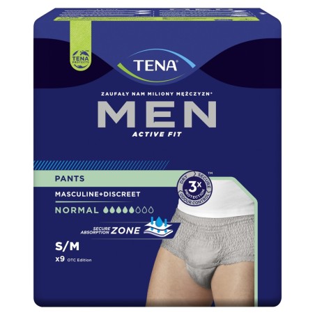 TENA Men Pants Normal Sous-vêtements absorbants pour hommes S/M 9 pièces