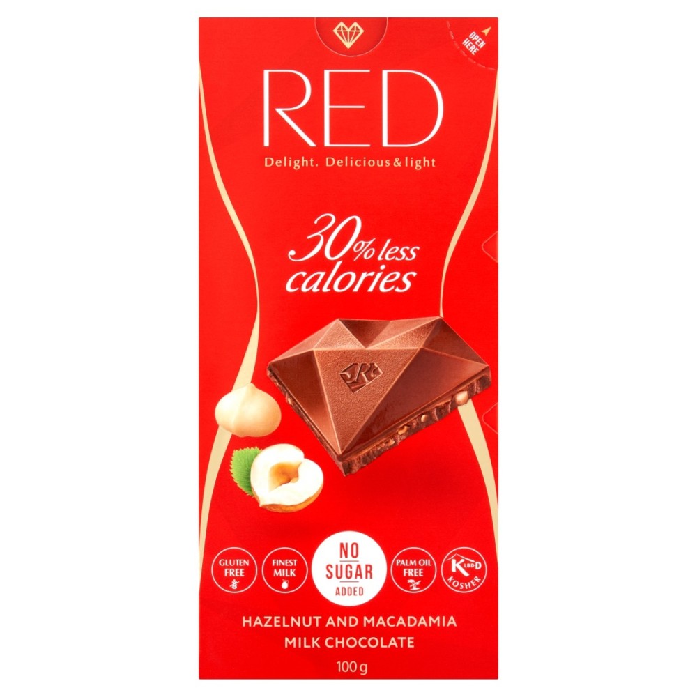 Red Delight mléčná čokoláda s lískovými a makadamovými ořechy 100 g