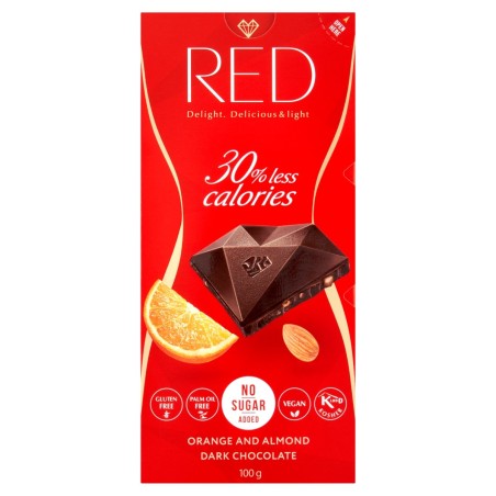 Čokoláda Red Delight s mandlemi a pomerančovou kůrou 100 g