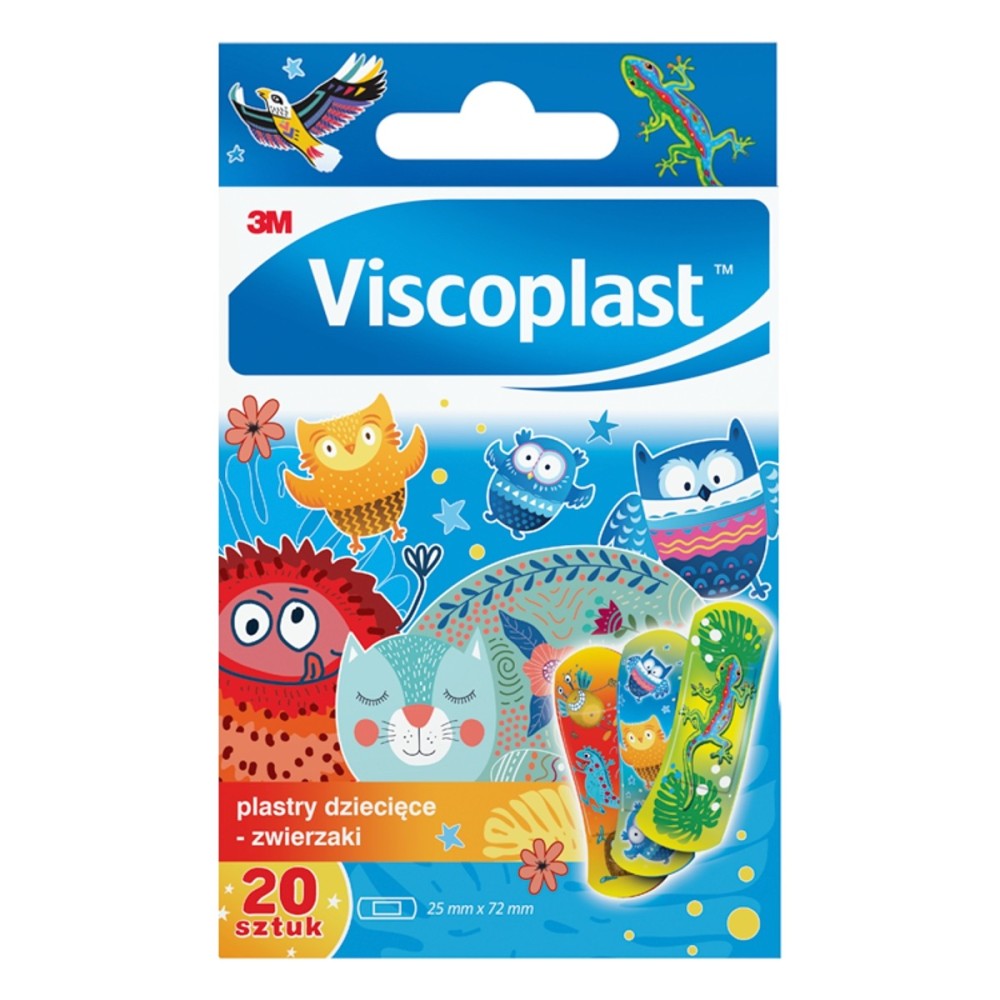 Viscoplast Animals Verzierte Pflaster für Kinder 72 mm x 25 mm 20 Stück