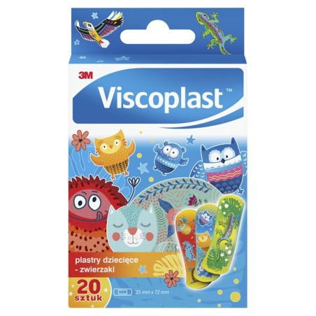Viscoplast Animals Verzierte Pflaster für Kinder 72 mm x 25 mm 20 Stück