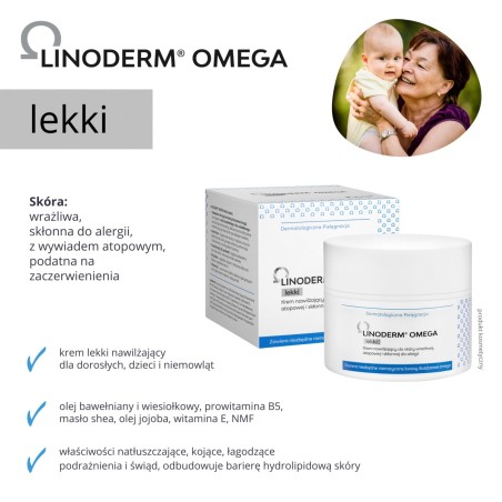 Linoderm Omega Crema hidratante para pieles sensibles, atópicas y con tendencia alérgica, clara, 50 ml
