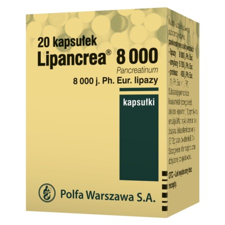 Lipancrea 8.000j Ph. Eur. Lipazy x 20 cápsulas.