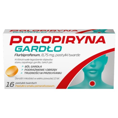 Polopiryna Throat (8.75 mg) orange-flavored hard lozenges x 16