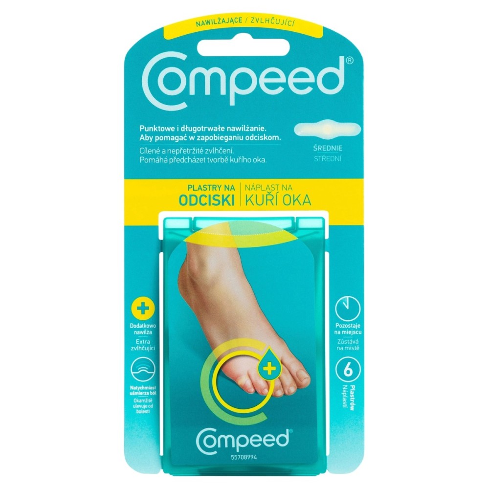 Compeed Medical device, moisturizing patches for corns, medium, 6 pieces