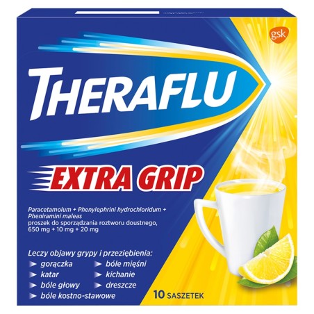Theraflu Extra Grip 650 mg + 10 mg + 20 mg Arzneimittel mit mehreren Wirkstoffen 10 Einheiten