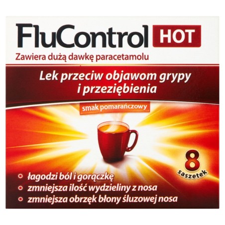 FluControl Hot Medicine proti příznakům chřipky a nachlazení, příchuť pomeranč, 8 kusů