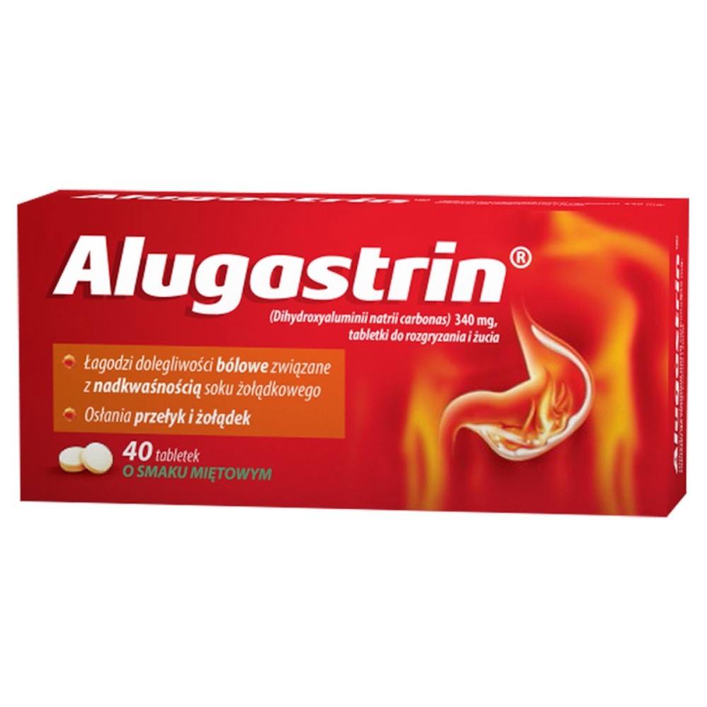 Alugastrin Dihidroxialuminii natrii carbonas 340 mg Medicina con sabor a menta 40 piezas