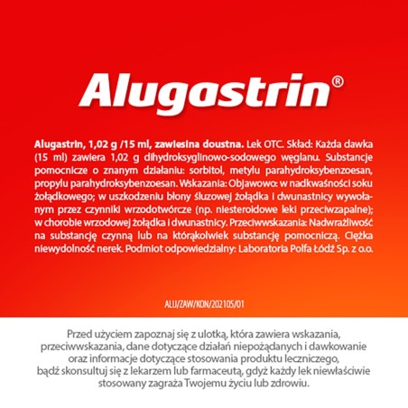 Alugastrin Dihydroxyaluminii natrii carbonas 1.02 g/15 ml Mint flavored medicine 250 ml