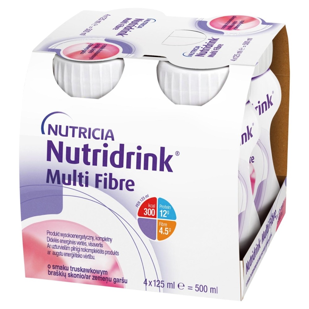 Nutridrink Multi Fibre Food pro zvláštní lékařské účely jahoda 500 ml (4 x 125 ml)